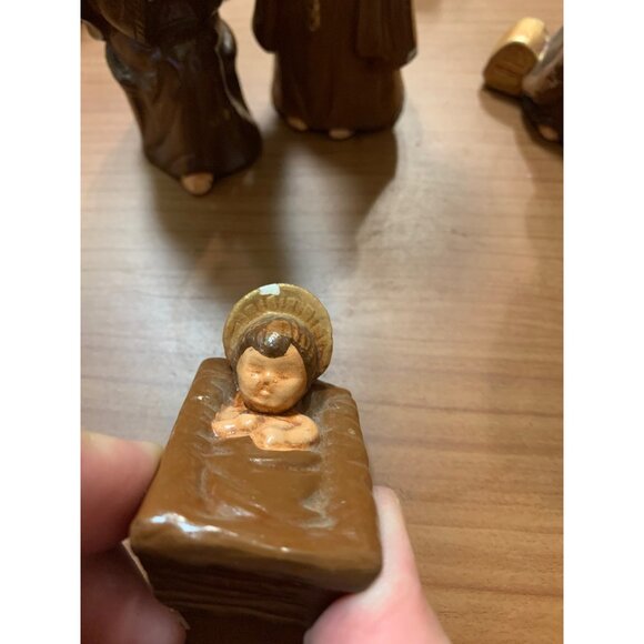 Hand Painted Duncan Nativity Set Ceramic 9 Pieces Brown T4 - Picture 3 of 7
